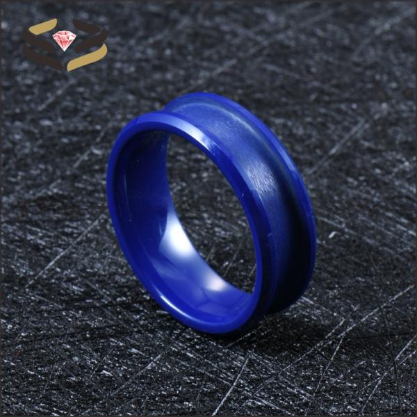 Men'S Blue Wedding Ceramic Rings 6mm 8mm Diamond Shape
