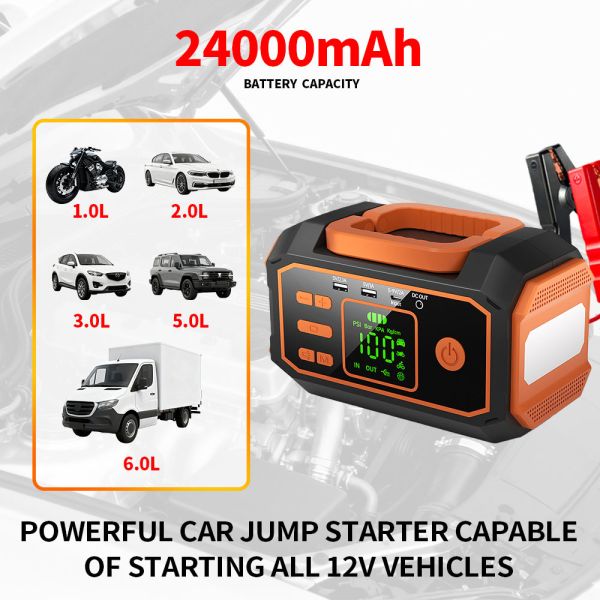 Vehicle Battery Jump Starter Power Bank With Air Compressor 10000mAh 12000mAh 16000mAh Emergency Battery Pack