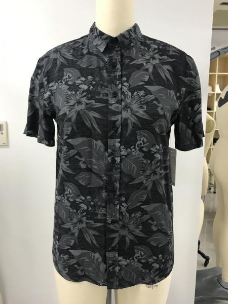 100% Viscose Summer Casual Leaf Print Short Sleeve Shirt Beach Style