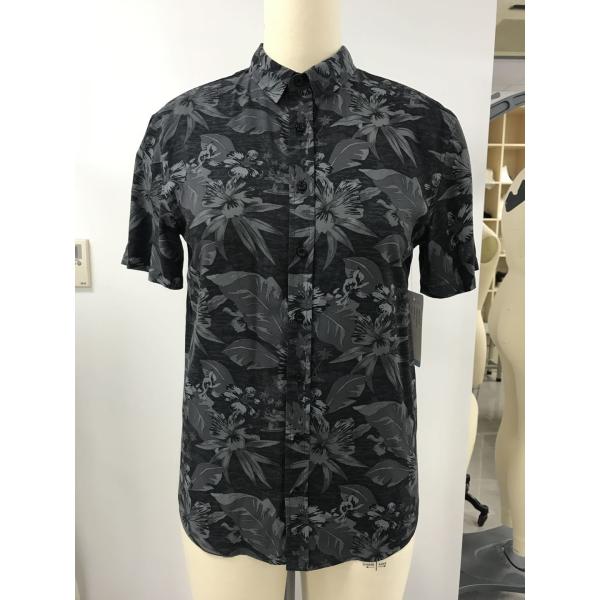 100% Viscose Summer Casual Leaf Print Short Sleeve Shirt Beach Style
