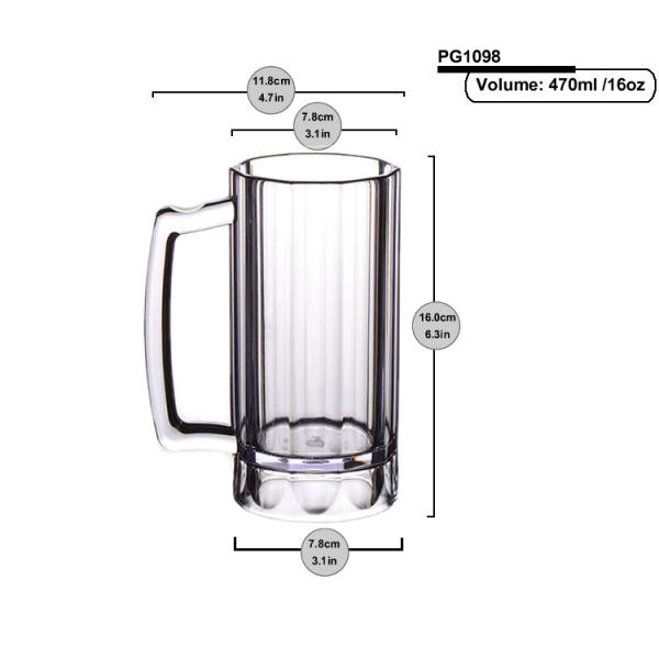 470ml SAN Plastic Beer Glasses 16Oz Customizable Plastic Beer Mug With Handle