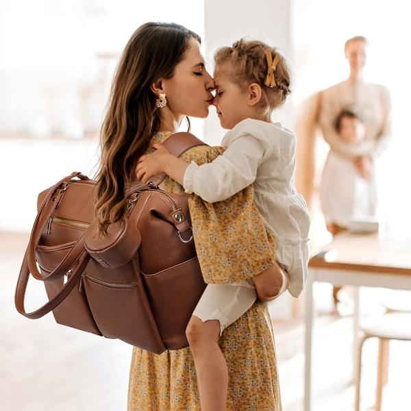 Dad Mommy Tote Diaper Bag Backpack Leather Backpack Changing Pad 16.5x7x13.5