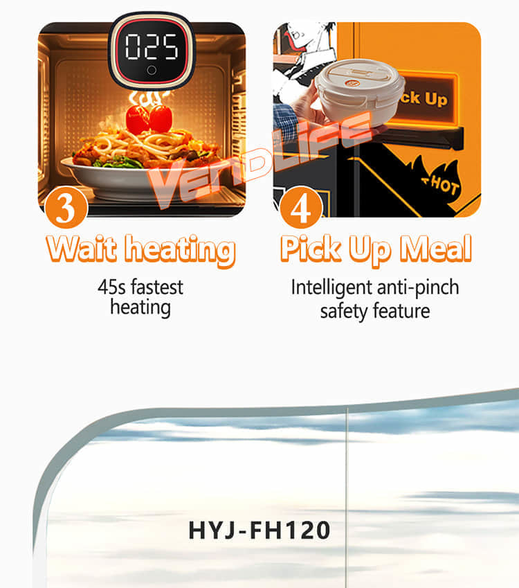VendLife Dual Microwave Bento Vending Machine: 24/7 hot meal vending kiosk. 2x4000W, 45s, 110-168 boxes, QR & face-pay. Offices, factories. Operators, wholesalers, vending entrepreneurs.
