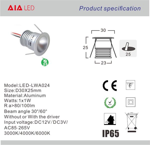3W mini recessed interior LED spot light & mini led down ligt led cabinet light for living room