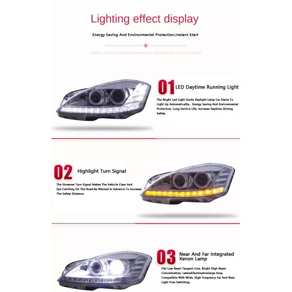 Demillon 2006-2008 for Mercedes Benz S-Class W221 Headlight Assembly S300 S350 Old Model Modified New Led Daytime Running Light