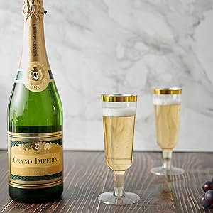 Gold Rim Plastic Champagne Glasses Perfect For Wedding, Thanksgiving Day, Christmas Champagne Flutes Disposable