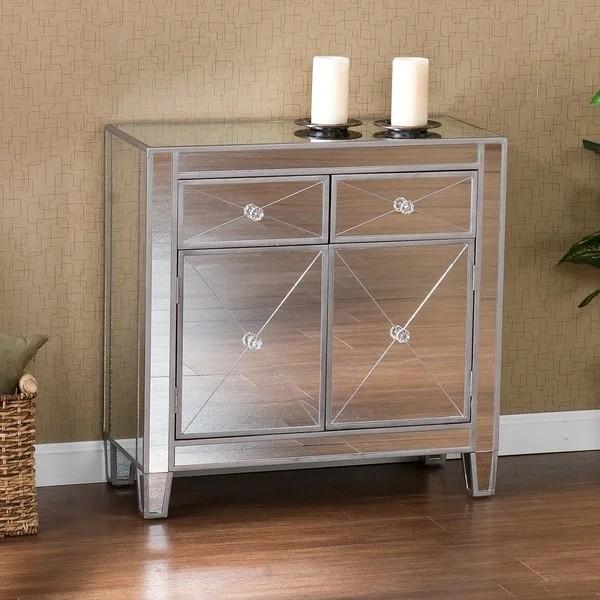 2 drawers silver mirrored nightstand 2 doors end table corner table for bed room