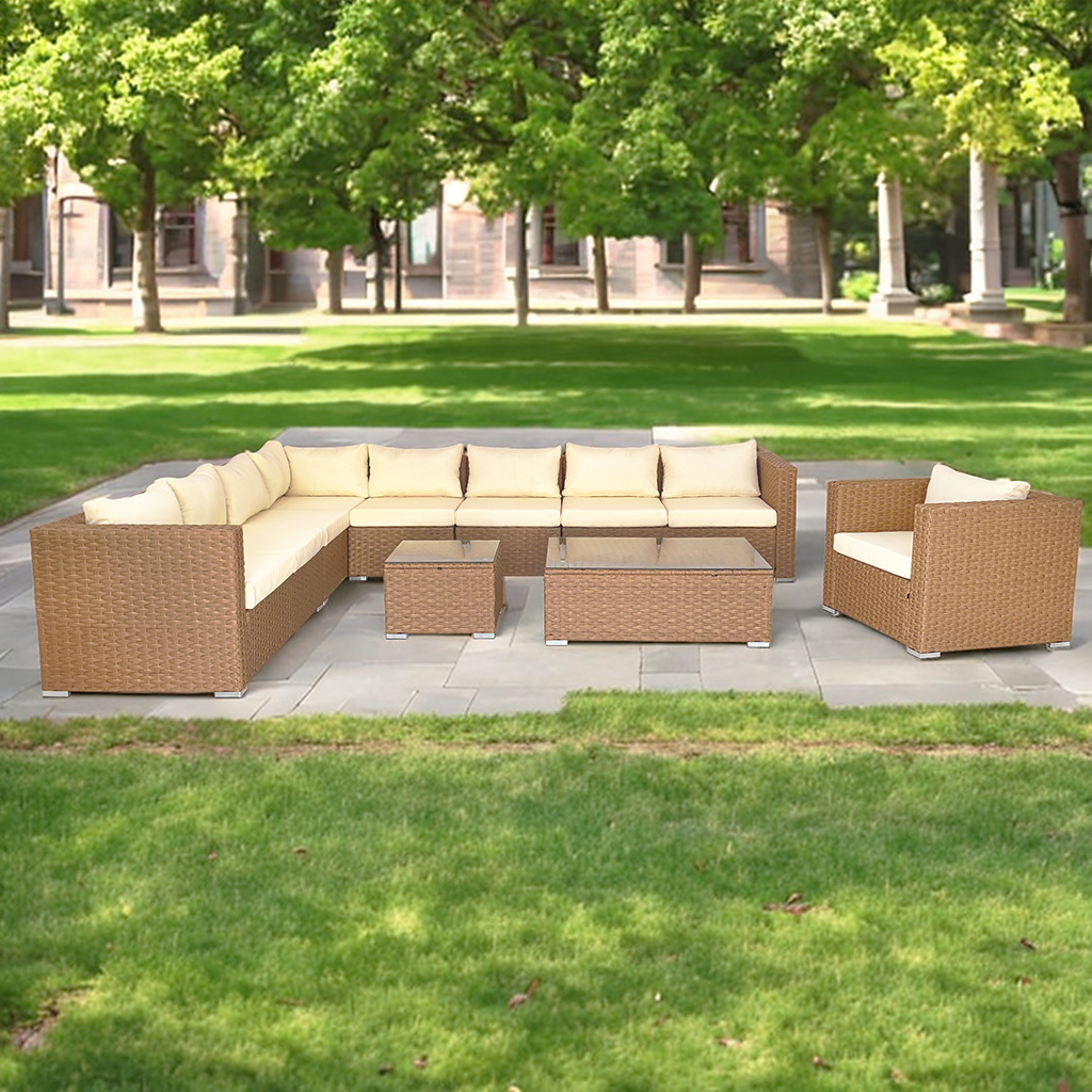 8 Pieces Set Modular Outdoor Rattan Sofa Set with Cushions L Shaped Patio Furniture Set for Garden Backyard