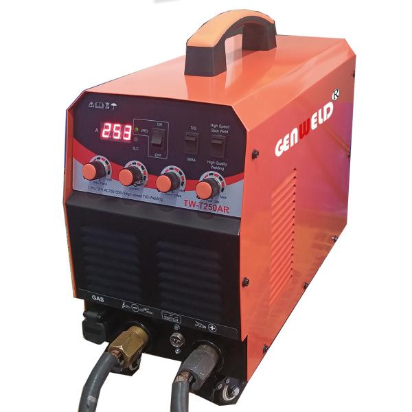 TW-T250AR DC argon arc welding machine with 160~500V wide voltage input, 100% duty cycle, and high-speed argon arc welding