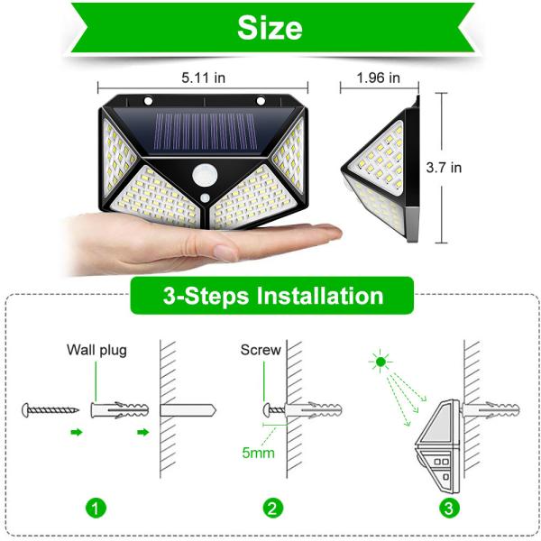 Best Sale Amazon China Supplier Waterproof Outdoor Motion Sensor Infrared Wall Lamp, 100 Led Garden Sensor Solar Light