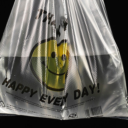 Wholesale Direct T-Shirt Vest Carrier Bag Clear PE LDPE Shopping Bag Customized Smiling Face Plastic Bag