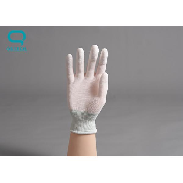 White Nylon Fingertip PU Coated Hand Gloves 20cm 22cm S M L 0.9mm