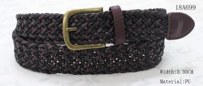 PU / Wax Rope Ladies Braided Belts For Women With Antic Brass Buckle & PU Tip