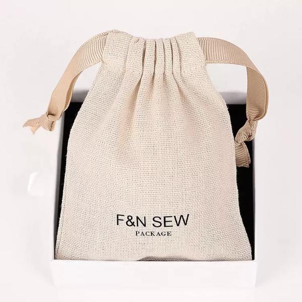 Customized Cotton Muslin Drawstring Bag With Ribbon for Jewelry Packaging Solution
