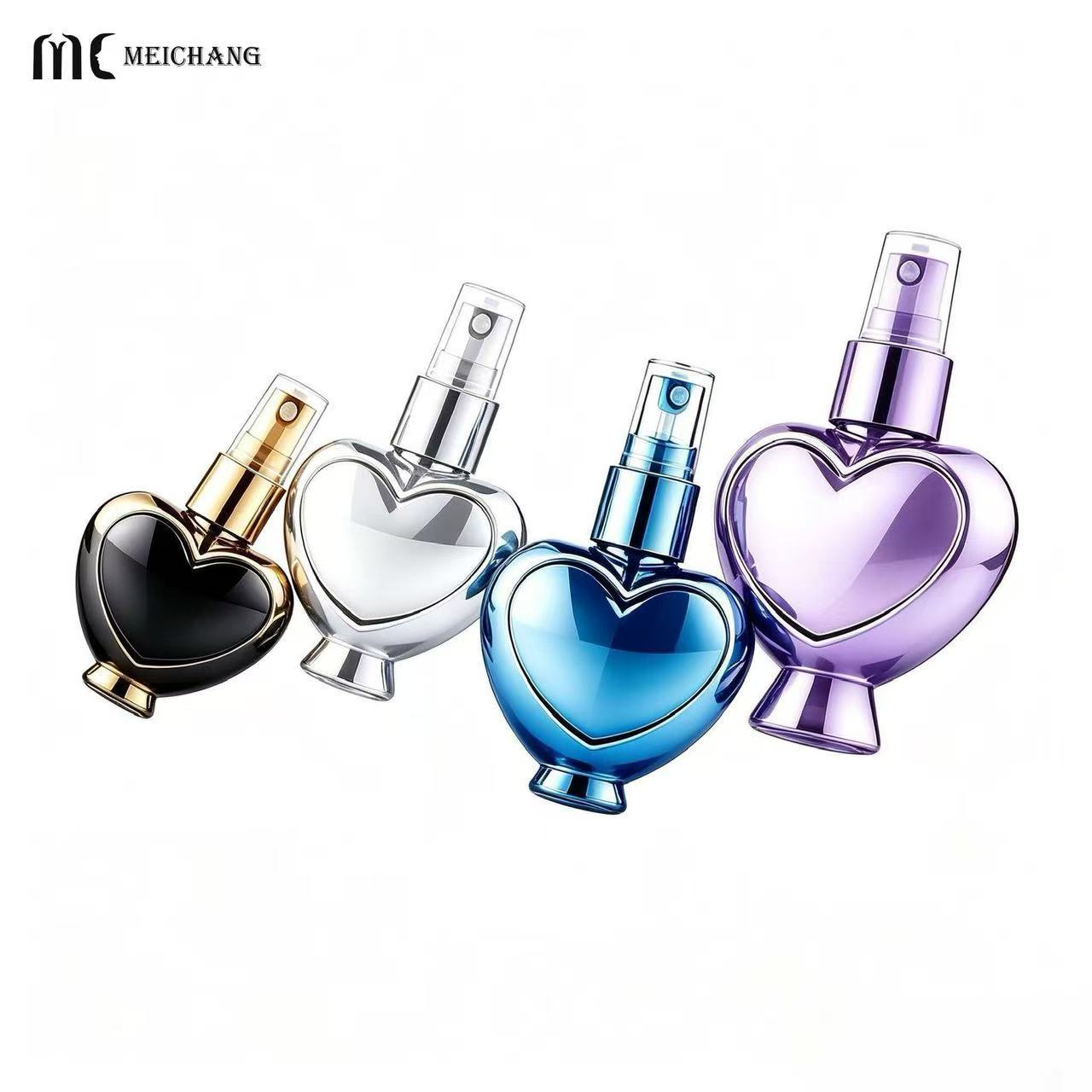 25ml, 50ml, 80ml and 120ml Heart-Shaped Electroplated PET Fine Mist Spray Bottle (MC-449)