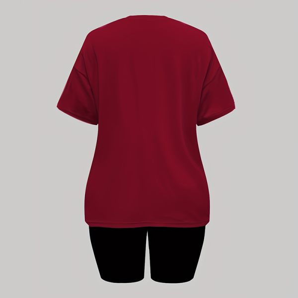 Solid Color Black Two Piece Set Double Layer Shorts Going Out Sets Round Neck