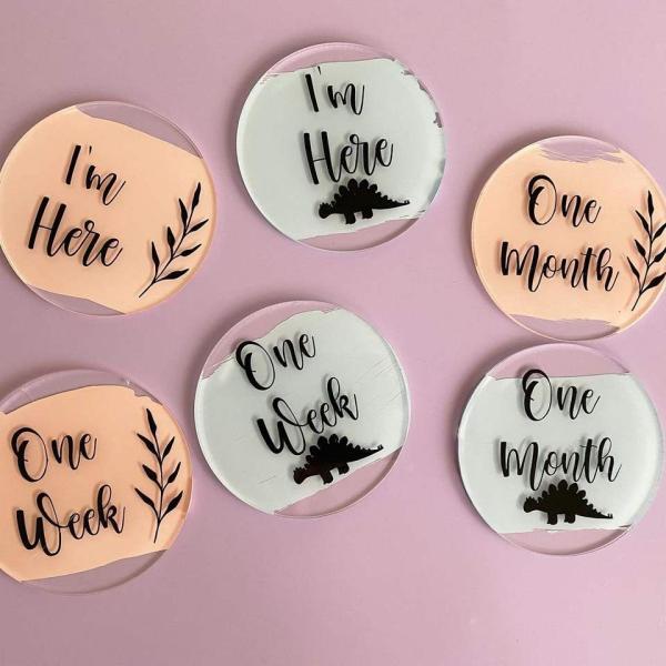 3D Recording Wooden Milestone Disc Baby Birth Wooden Monthly Milestone Cards