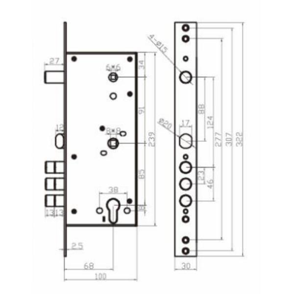 Iron Interior Mortise Lock Set 35mm - 50mm Door Single Cylinder Smooth Electrified Mortise Lock