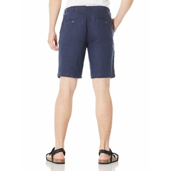 Low Waist Zipper Fly Mens Linen Shorts Navy Straight Leg with 2 Pockets