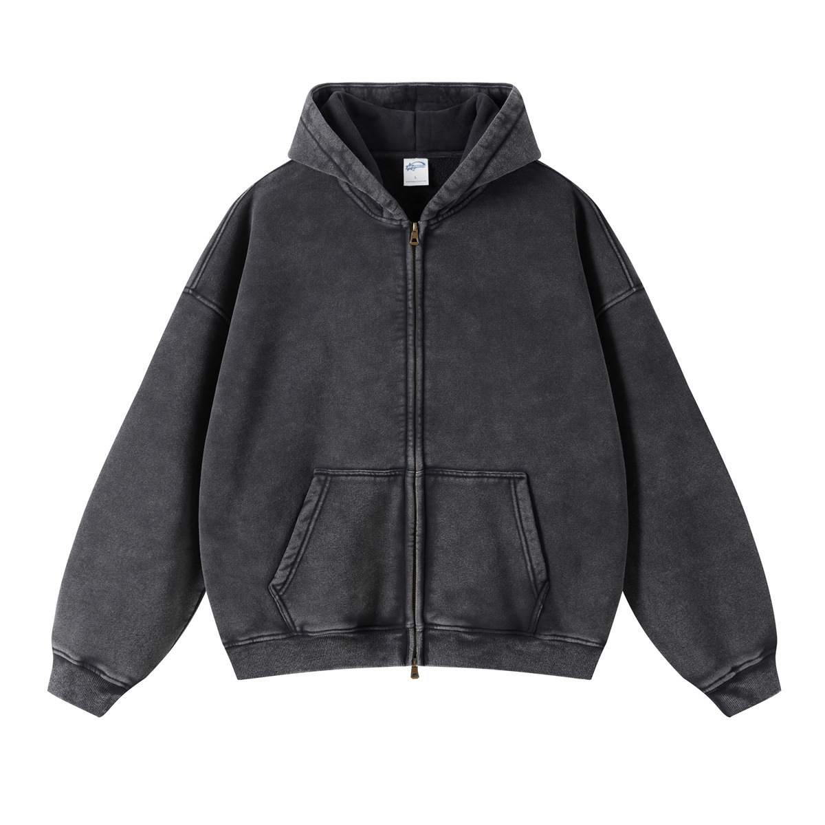 Men’s Vintage Washed Zip-Up Hoodie Oversized Fleece Lined Winter Casual Sweatshirt