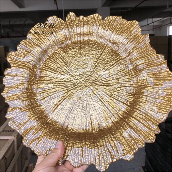 Золотая стеклянная зарядная пластина для украшения свадебного стола