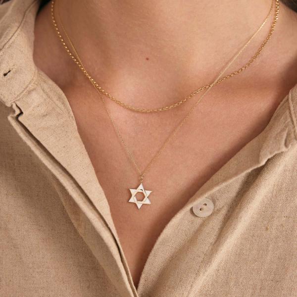 Women's Classic 925 Silver 18K Gold Chain Enamel Hexagram Pendant Necklaces