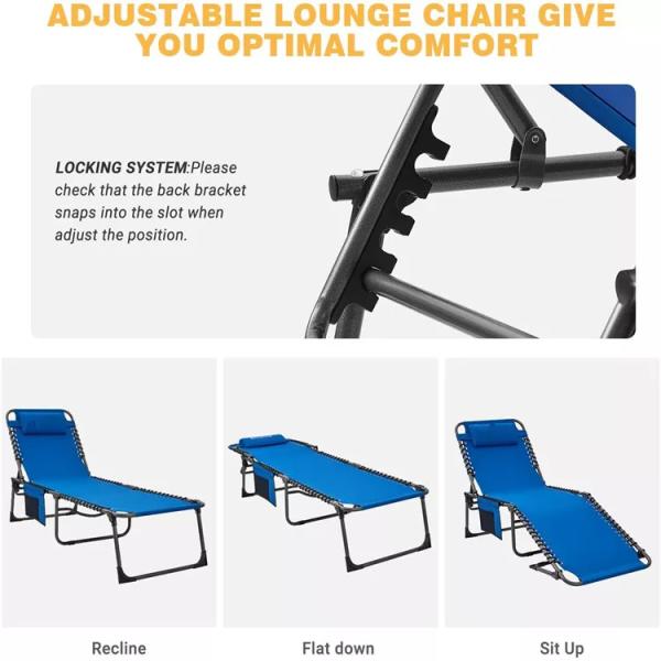 Outdoor Patio Garden Beach Portable Camping Sun Lounger Chair with Lightweight Design