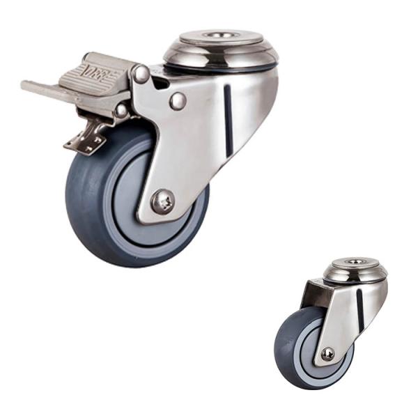 Soft 3 Inch Stainless Steel TPR Caster Wheels Swivel Double Brake