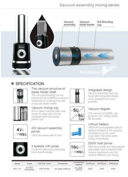 OZEN Vacuum Blender / Vidia Vacuum Blender/ Kuving vacuum blender / Vacuum storage bottle /BPA FREE GK-BLV-17A