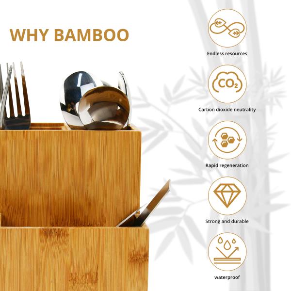 Wooden Bamboo Kitchen Organizer Cooking Utensil Set With Holder Stationery