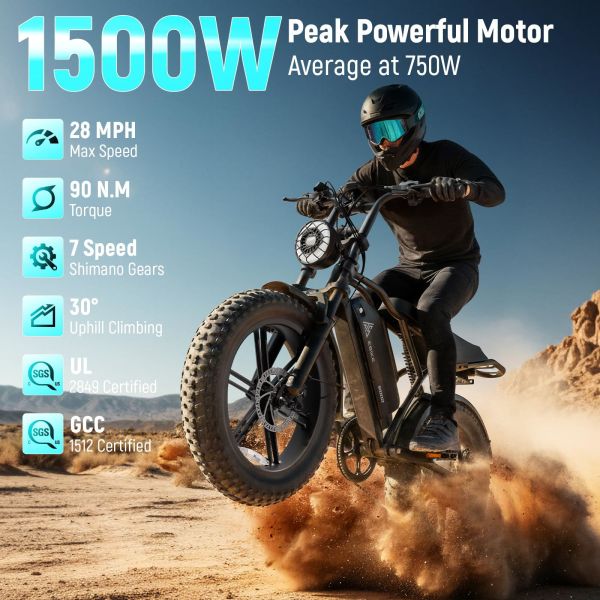 EU Stock 20 Inch Fat Tire E Bike 48V 15AH Electric Bike Vintage Off-Road E-Bike Hydraulic Disc Brakes E Bike