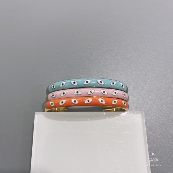 Women's 18K Gold Stainless Steel Bangle Expensive Colored Enamel Eye Opening Bracelet