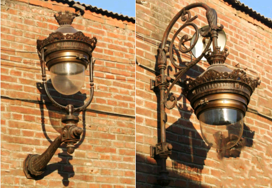 Ретро стена фонарного столба литого железа украшения освещая фонарный столб античной улицы