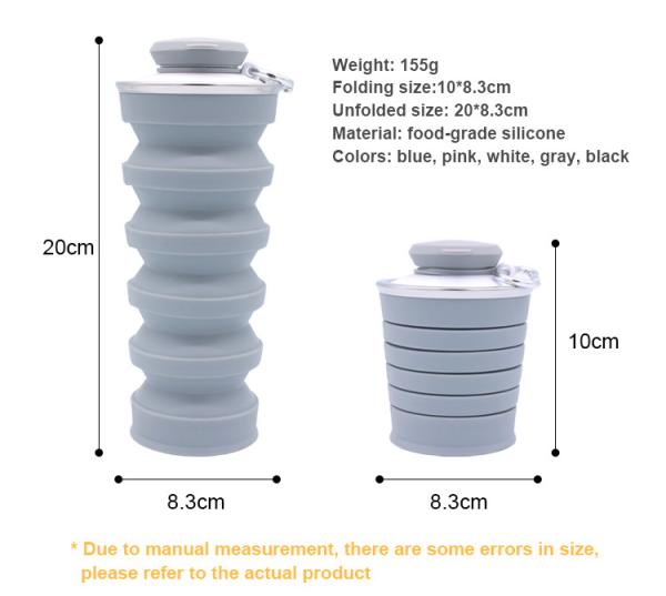 Food Grade Silicone Foldable Water Bottles Collapsible 500ml