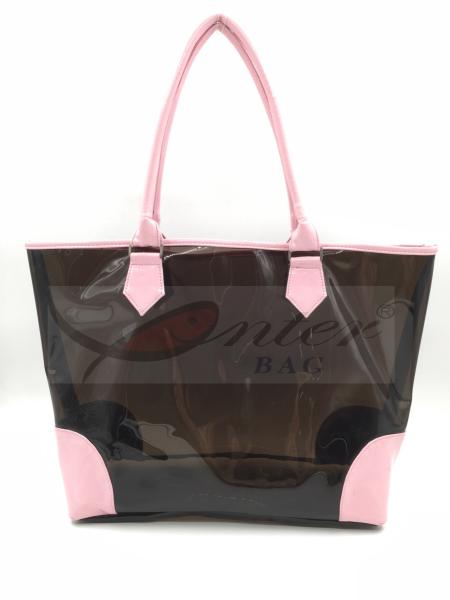 Fashionable Design Pvc Tote Shopping Bags Black Color 47*30.5*5.5 Cm
