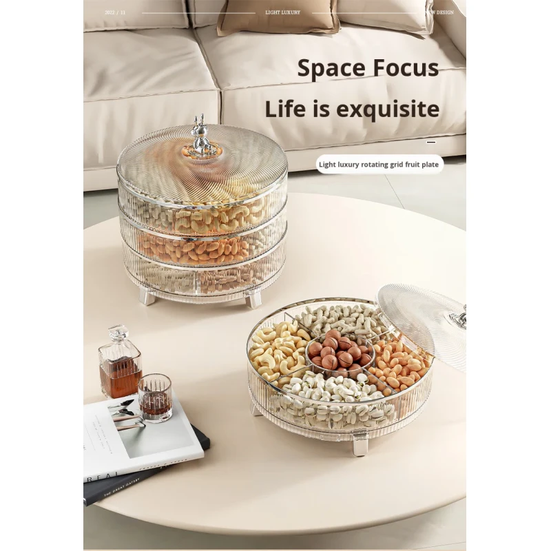 Large Capacity Multi-layer Modern Rotating Food Organizer Box Moisture-proof Round Food Container with Lid for Snacks Nuts