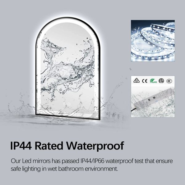 Luxury Arch Shape Black Framed Bathroom Mirror , Smart LED Bathroom Mirror IP54 Waterproof