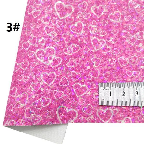 Printed Pink PU Polyurethane Leather Glitter Valentine'S Day Love Shape Gretel