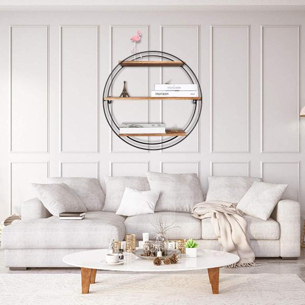 Floating Hanging Shelf for Picture Frames and Displaying Sundries in Wooden Metal