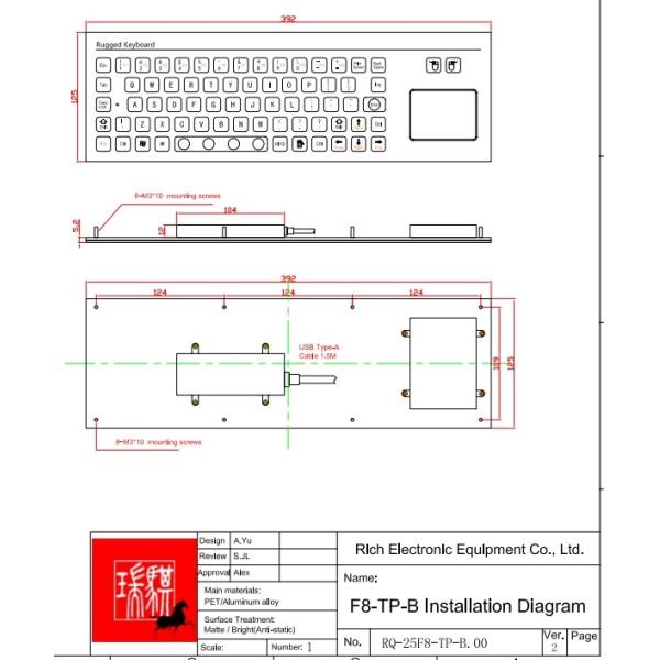 69 Keys IP67 Panel Mounted Keyboard Industrial Membrane Keyboard touchpad keyboard F8-TP-B