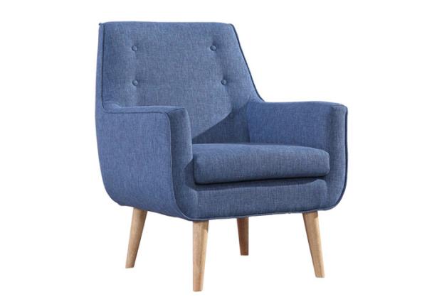 Removable Seat Arm Chair Fabric Cover Wooden Legs Blue Accent Armchair
