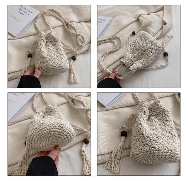Hot Sale Women Hollow Out Crochet Knit Summer Handbags Straw Woven Portable Raffia Beach Holiday Tote Bag Raffia Paper Rope Crochet Straw Bag for Seaside Vacation Trips Shopping and Shopping