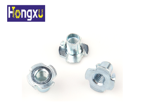 T nut, Four Claw Nail Furniture Nut, Grade 4,All Teeth Pre Embedded Four Legged Nail,Galvanized,Carbon steel