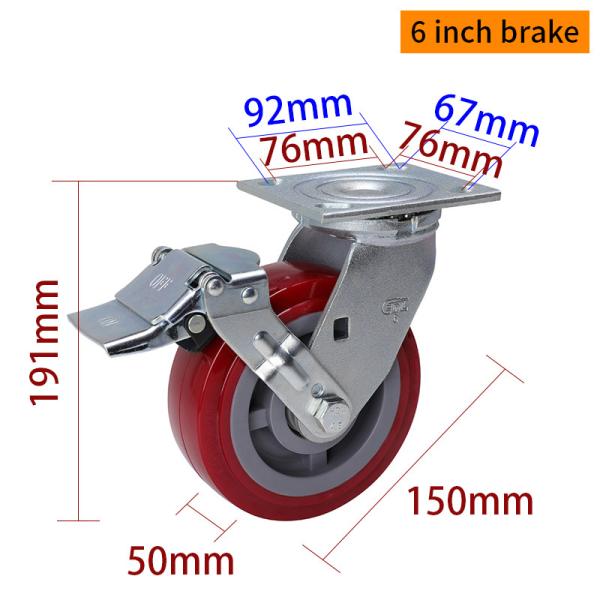 Zinc Coating Heavy Duty Casters 6 Swivel Caster With Brake 736-86