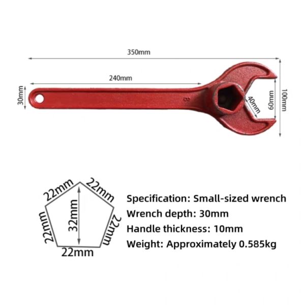 Medium Size Cast Steel Fire Hydrant Wrench Painted Pentagon Fire Valve Spanner 40mm Depth