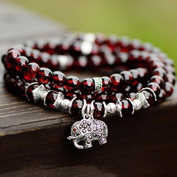 5mm-6mm Natural Garnet Strand Bracelet with Vintage Sterling Silver Charm (B042861W)