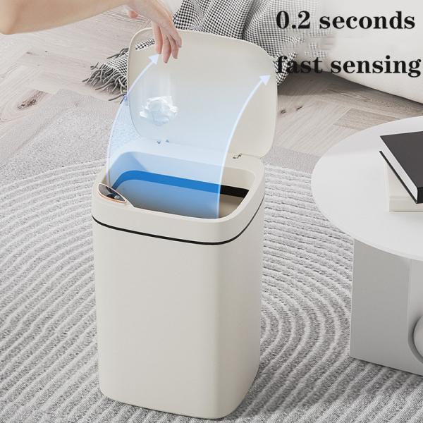16L Large Capacity Quiet Slow Drop Closed Lock Smell Intelligent Electronic Motion Induction Plastic Trash Can
