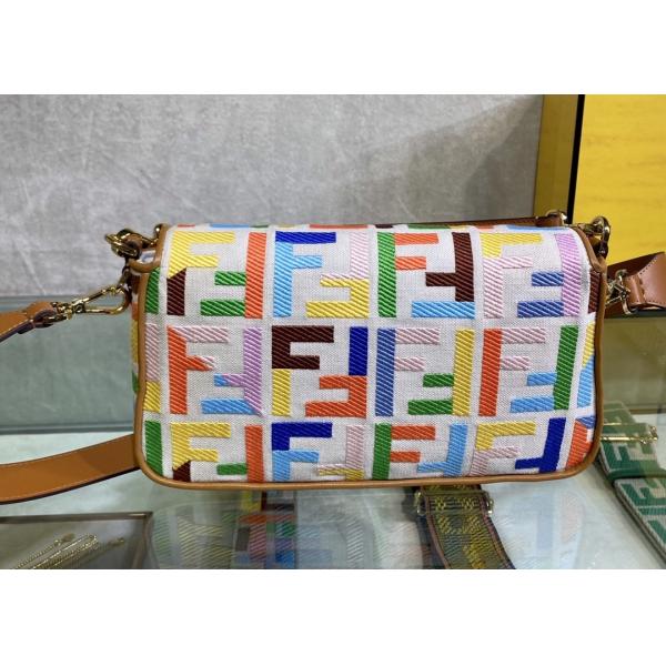 Women F Letters Pattern Denim Baguette Bag Embroidery Series