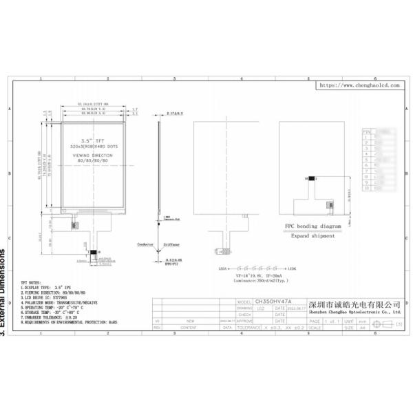 HVGA мини-модуль ЖК-дисплея Все углы обзора 3,5 дюйма 320x480 точек IPS ЖК-дисплей