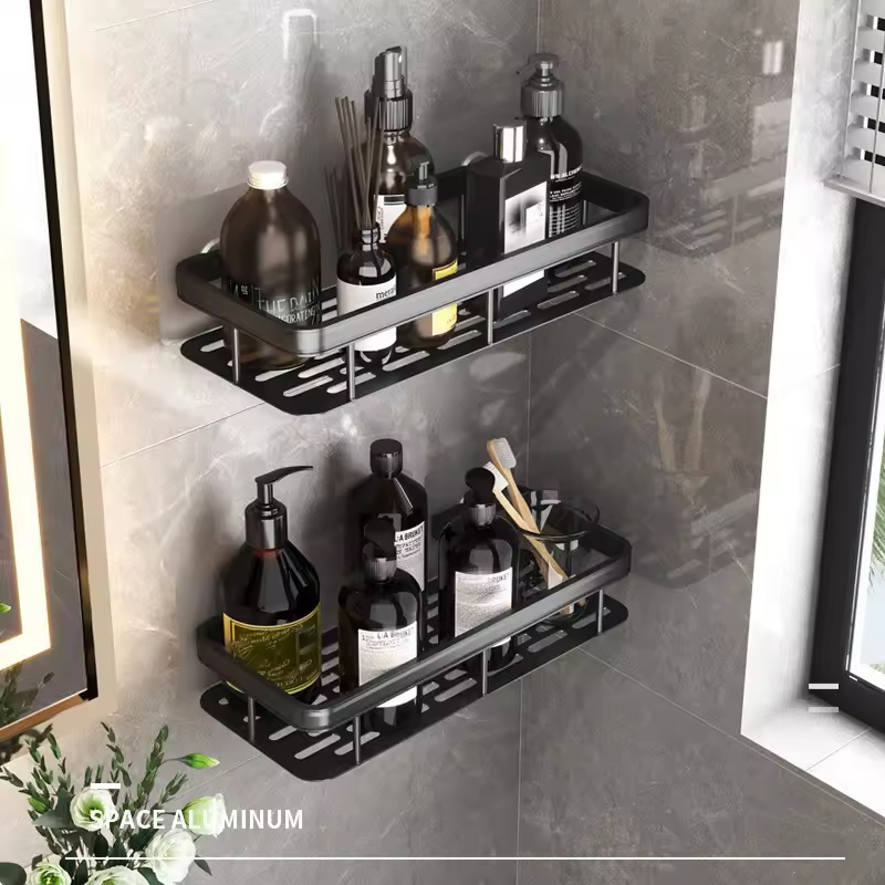Factory OEM Wall Mounted Aluminum Shelves Floating Storage Rack for Bathroom Storage Kitchen Spice Rack Living Room Decor